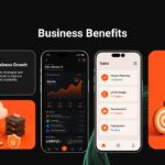 Mobile App Presentation Future Roadmap Template - Four orange phone-shaped cards mapping 2025 milestones