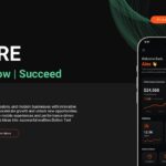 Mobile App Presentation Template - About the App slide with three feature cards on dark background