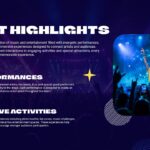 Music Event Template - Artist lineup slide with three circular performer photos and gold artist labels in a centered layout