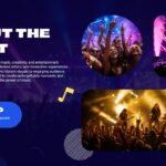 Music Event Template - Event highlights slide with live performances and interactive activities sections beside a DJ photo