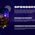 Music Event Template - Thank you closing slide with bold THANKS text, blue subtitle badge, and music note decorations