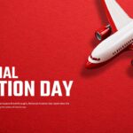 National Aviation Day Google Slides Template – crimson red slide with 3D aircraft and bold white headline