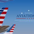 National Aviation Day Template – patriotic cover slide with aircraft tail fins and bold typography on deep sky blue