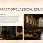 Impact of Classical Education Slide - Victorian classroom and Gothic library photos under a full-width centered title