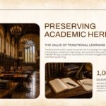 Preserving Academic Heritage Slide - Gothic library hall photo with 1000+ educational archives statistic highlight