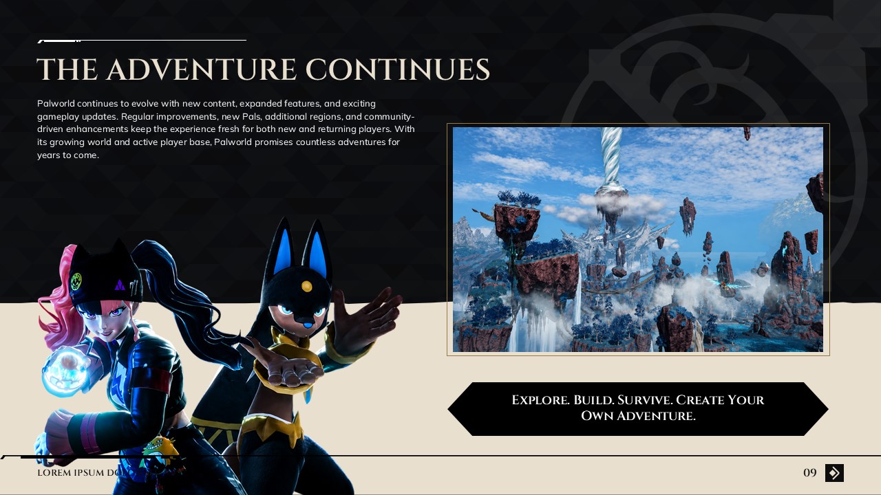 Palworld Game Template - Roadmap slide to tease upcoming content updates and future game adventures