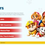 PAW Patrol Cartoon Fun Facts Template - four red checklist bars with key show statistics and character group illustration