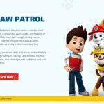 PAW Patrol Cartoon Google Slides PowerPoint Template - about slide with two-column layout and character illustration