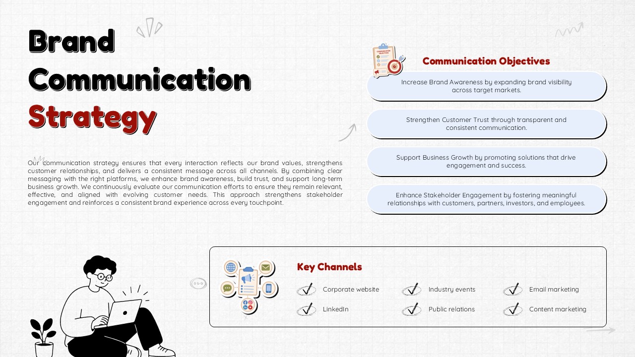 Playful Doodle Branding - company overview slide with mission, vision text cards and introductory paragraph