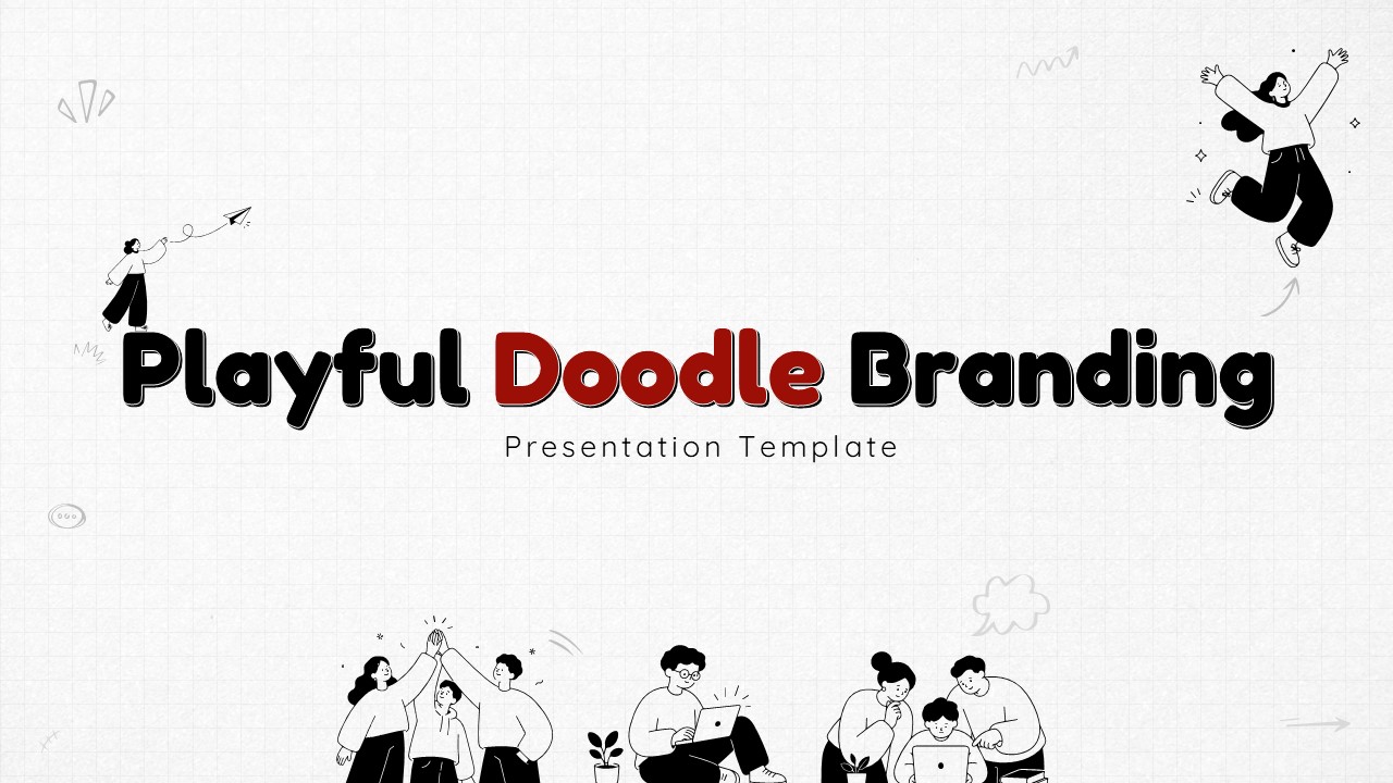 Playful Doodle Branding Template - company overview slide with mission, vision cards and team photo