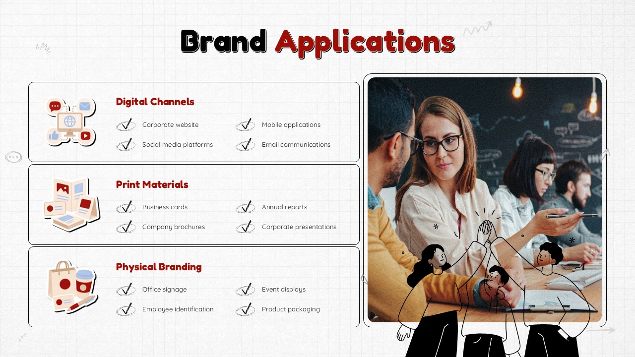 Playful Doodle Branding - target audience slide with three audience profile cards and team photo