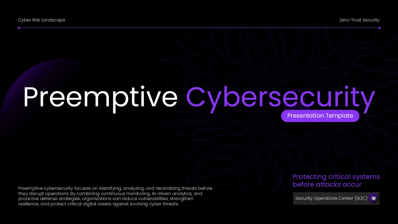 Preemptive Cybersecurity Template - Proactive Threat Monitoring slide