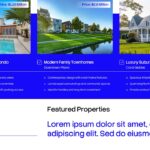 Real Estate Testimonials Template - three client quotes, 70% referral stat, and agent photo on blue panel