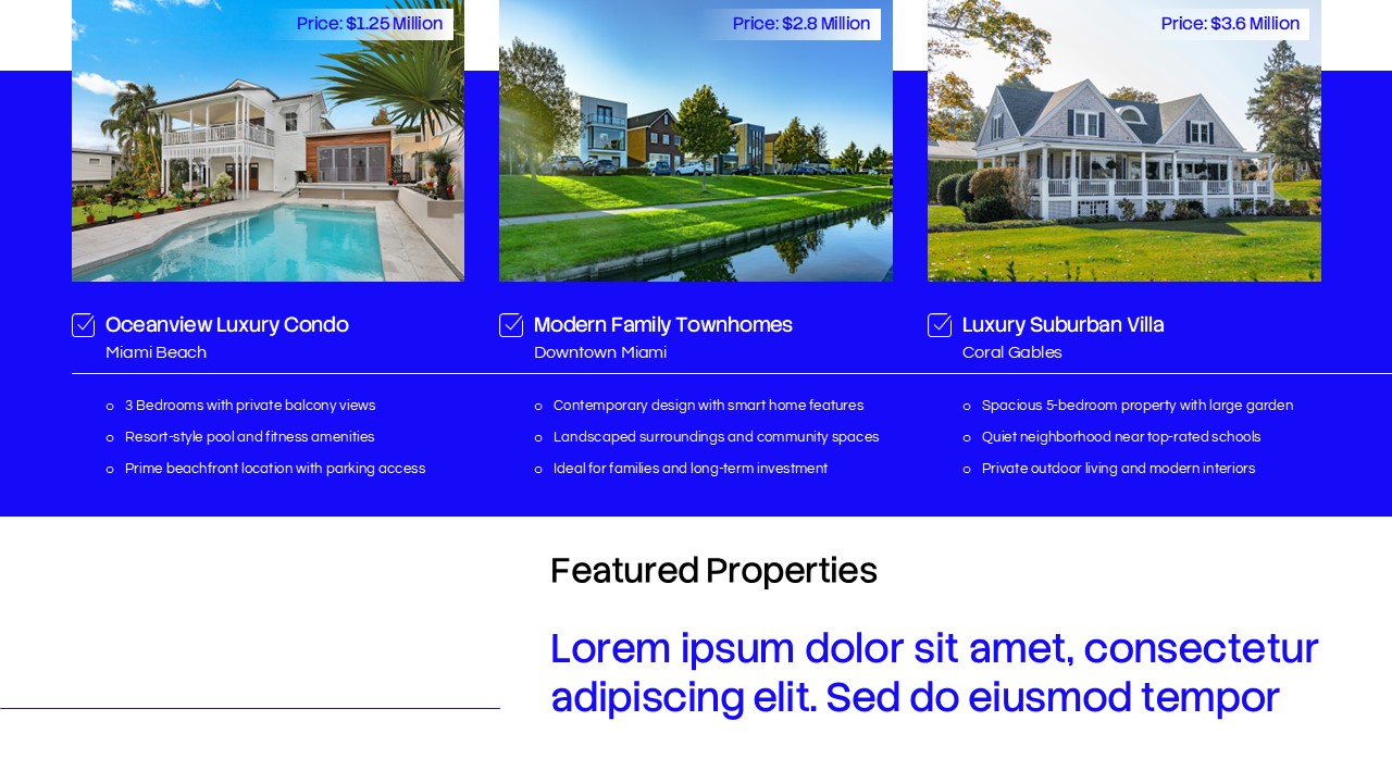 Real Estate Testimonials Template - three client quotes, 70% referral stat, and agent photo on blue panel