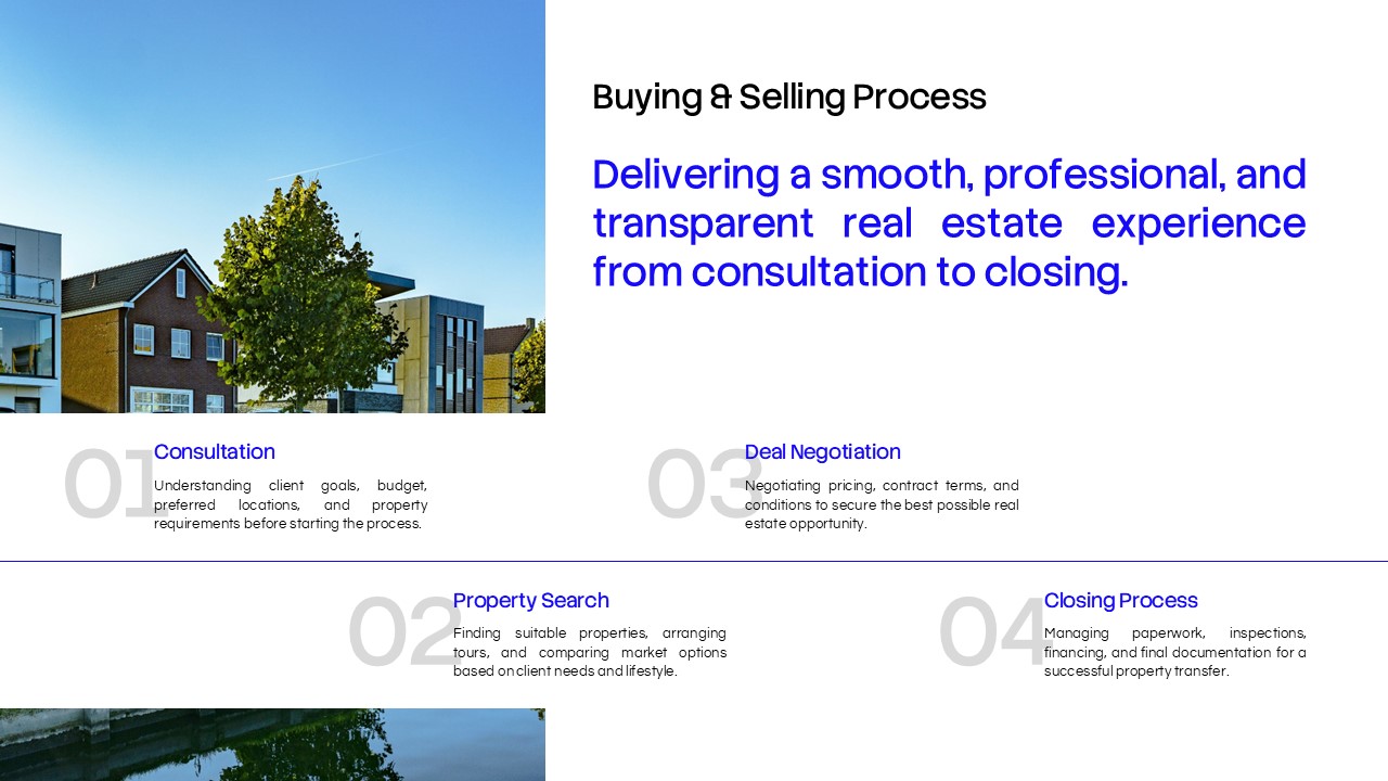 Real Estate Future Vision Template - blue checklist panel with growth goals beside luxury condo photo