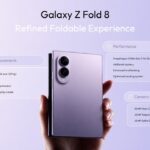 Galaxy Z Fold 8 Ultra Specs Template - Premium three-panel slide showcasing 200MP camera and 5000mAh Ultra flagship specs