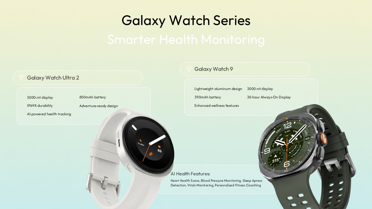 Samsung Smart Glasses Template - Editorial portrait slide introducing Gemini AI-powered smart glasses as next computing platform