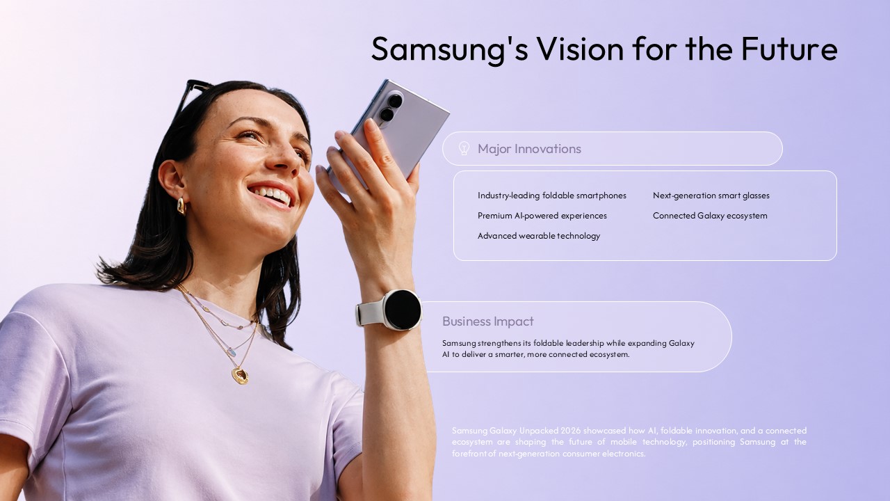 Samsung Unpacked 2026 Thank You Template - Bold triangular product photography closing slide with centered thank you text