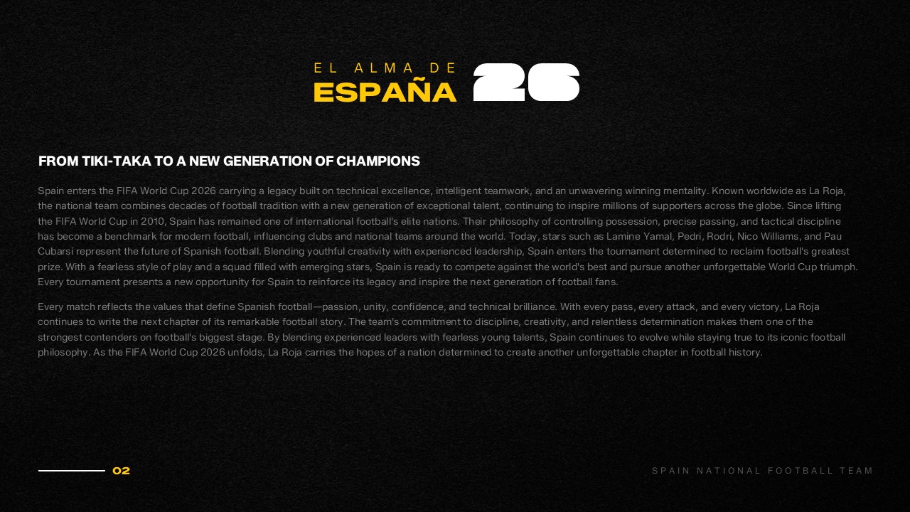 Spain Football Team Template - Team introduction text slide