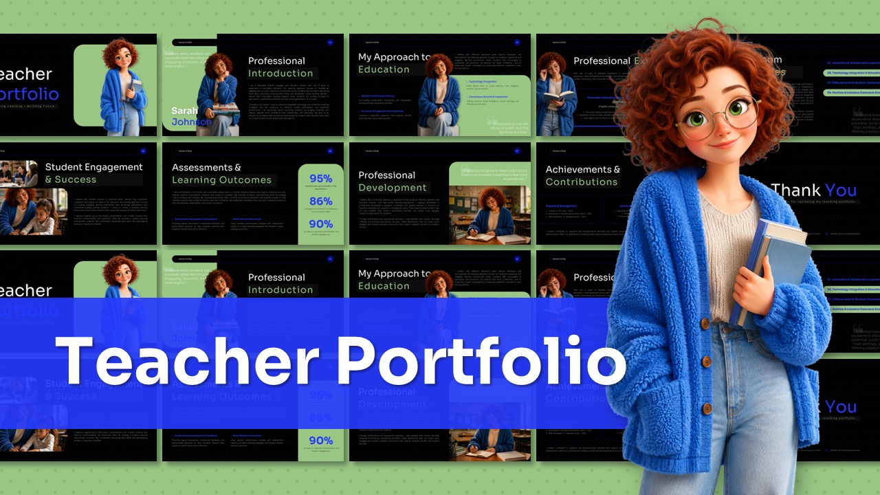 Teacher Portfolio Template - Complete 11-slide PowerPoint and Google Slides presentation set for educators