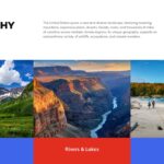 The Great America Geography Template - Three-column photo gallery showcasing Mountains, Rivers & Lakes, and Coastlines