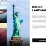 The Great America Global Impact Template - Patriotic photo header above three colored panels for Education, Trade, and Culture