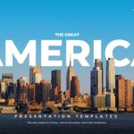 The Great America Google Slides Template - NYC skyline cover slide with bold AMERICA hero title in white
