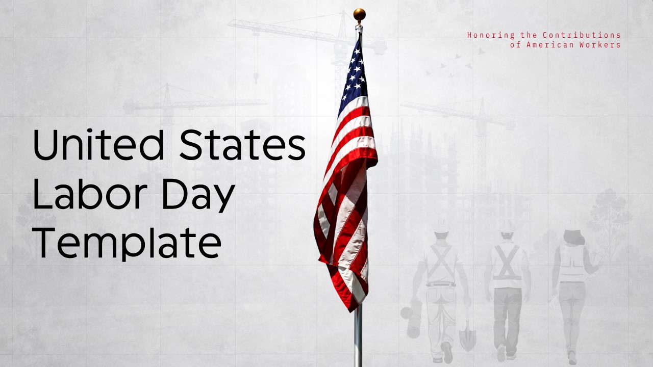 United States Labour Day Template - cover slide with American flag hero image and worker silhouettes