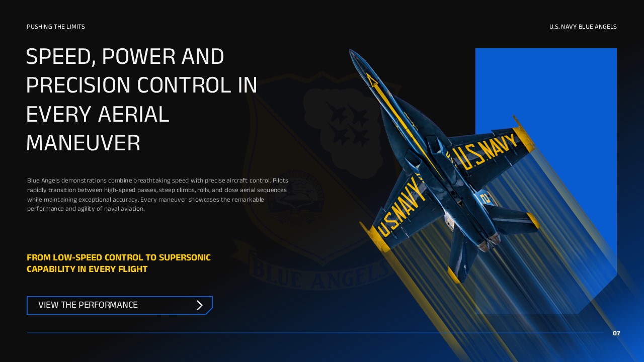 Blue Angels Performance Slide - Speed and precision capability highlight