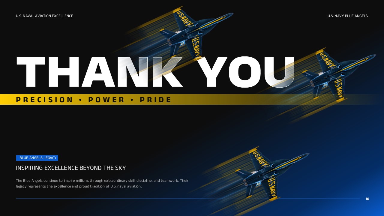 Blue Angels Thank You Closing Slide - Precision Power Pride banner