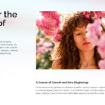 Welcome Spring Template - Introduction slide with woman among blossoms and two-column editorial layout