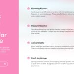 Welcome Spring Template - Features slide with hot pink split layout and four spring benefit icon blocks