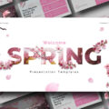 Welcome Spring Template - Full preview mockup showing all 11 pink floral slides on dark background