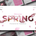 Welcome Spring Template - Full preview mockup showing all 11 pink floral slides on dark background