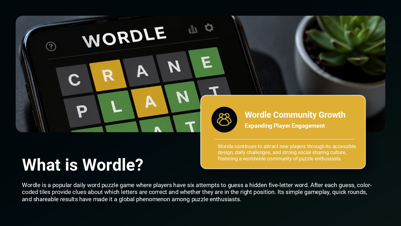 Wordle Puzzle Template - How to Play slide with color feedback examples