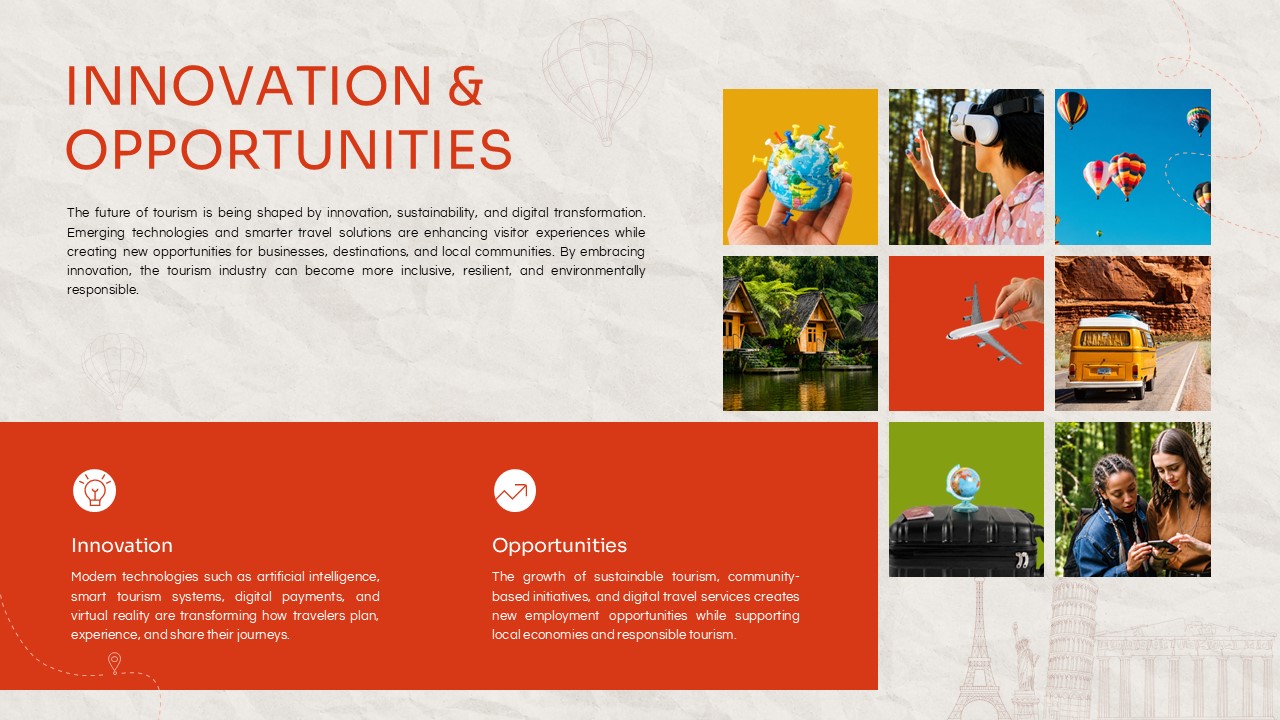 World Tourism Day Template - Innovation slide with photo mosaic and tourism opportunities content