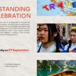 World Tourism Day Template - Introduction slide with key focus areas and travel photography