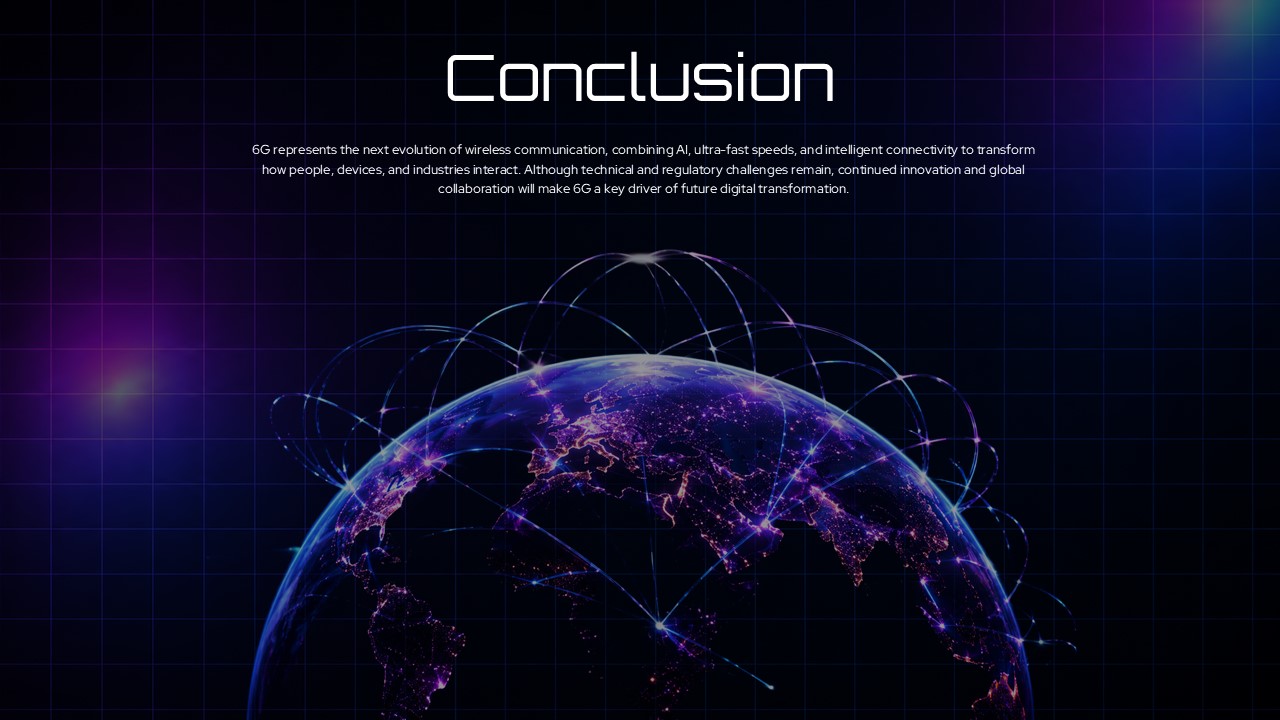6G Technology Thank You Template - Minimalist centered closing slide with lens flare accents on deep black background