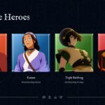 Four character spotlight cards showing Avatar Aang, Katara, Toph Beifong, and Prince Zuko in a PowerPoint slide layout.
