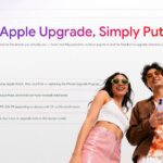 Four summary bullet points alongside three models holding colorful Apple devices.
