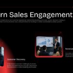 Modern Sales Engagement slide featuring two dark image cards for Customer Discovery and Revenue Acceleration.