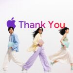 Closing slide featuring a purple Apple logo, 'Thank You' text, and three models with Apple hardware.