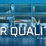 Air Quality Presentation Template - Full deck preview with 11 dark navy slides and cyan accents
