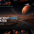 Plantilla de agua del antiguo Marte: vista previa en mosaico de 11 diapositivas cinematográficas de ciencia espacial con diseño en azul marino oscuro y óxido marciano.