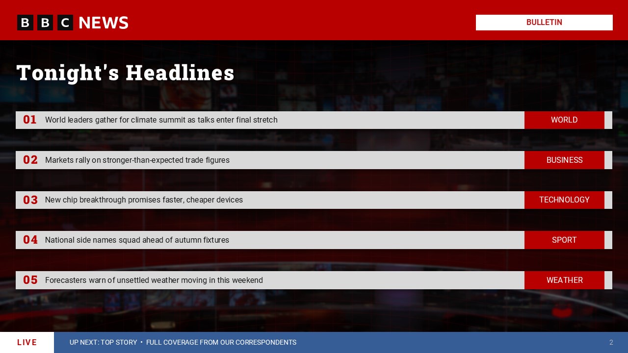 BBC News Template - top story two-column editorial lead slide