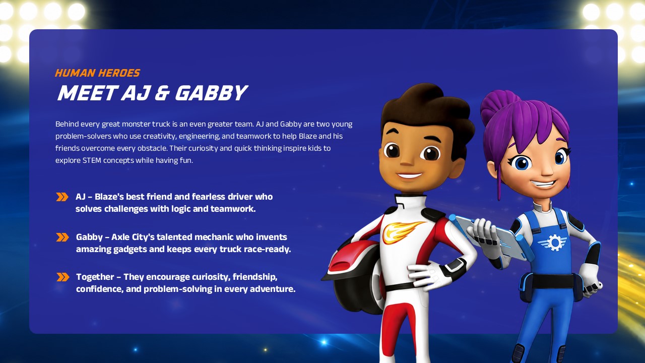 Blaze and the Monster Machines Template - Stats slide to highlight key show milestones with a bold numbers layout