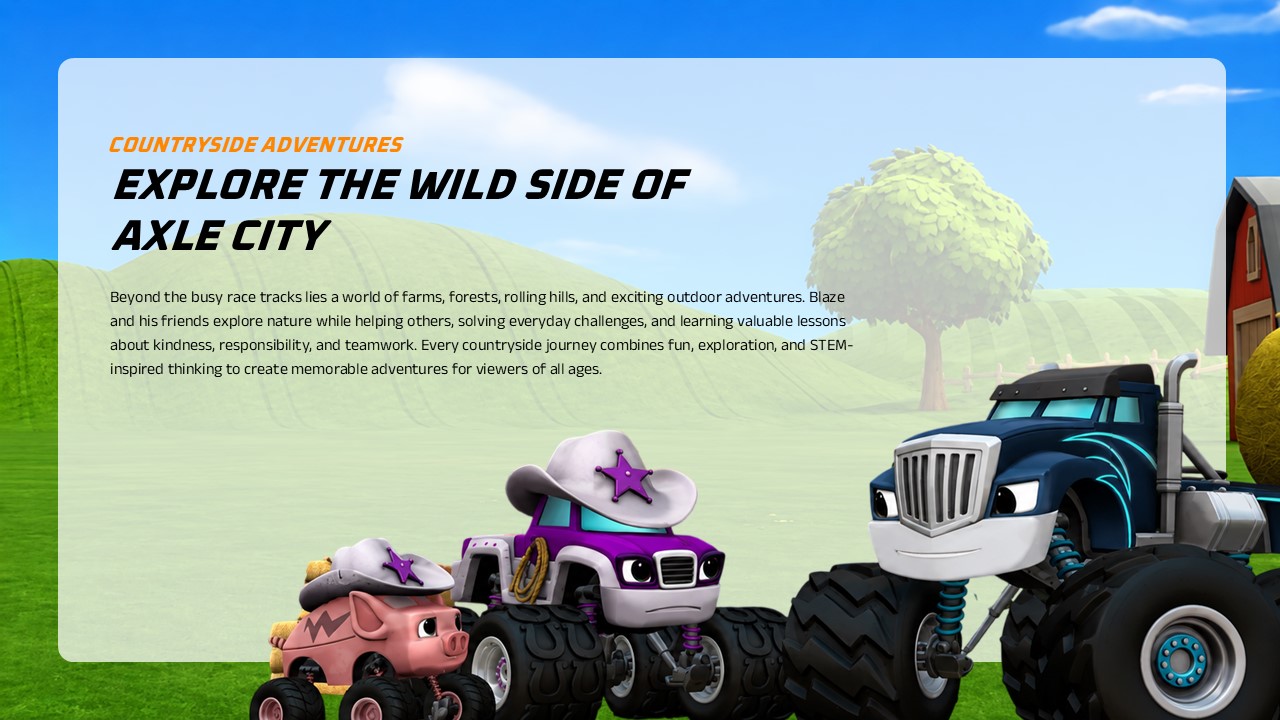 Blaze and the Monster Machines Template - STEM slide to present Gabby's engineering role and educational show themes