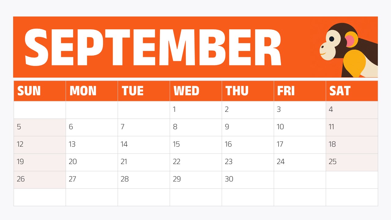 Calendar 2027 August - Monthly grid slide to plan August activities and key events
