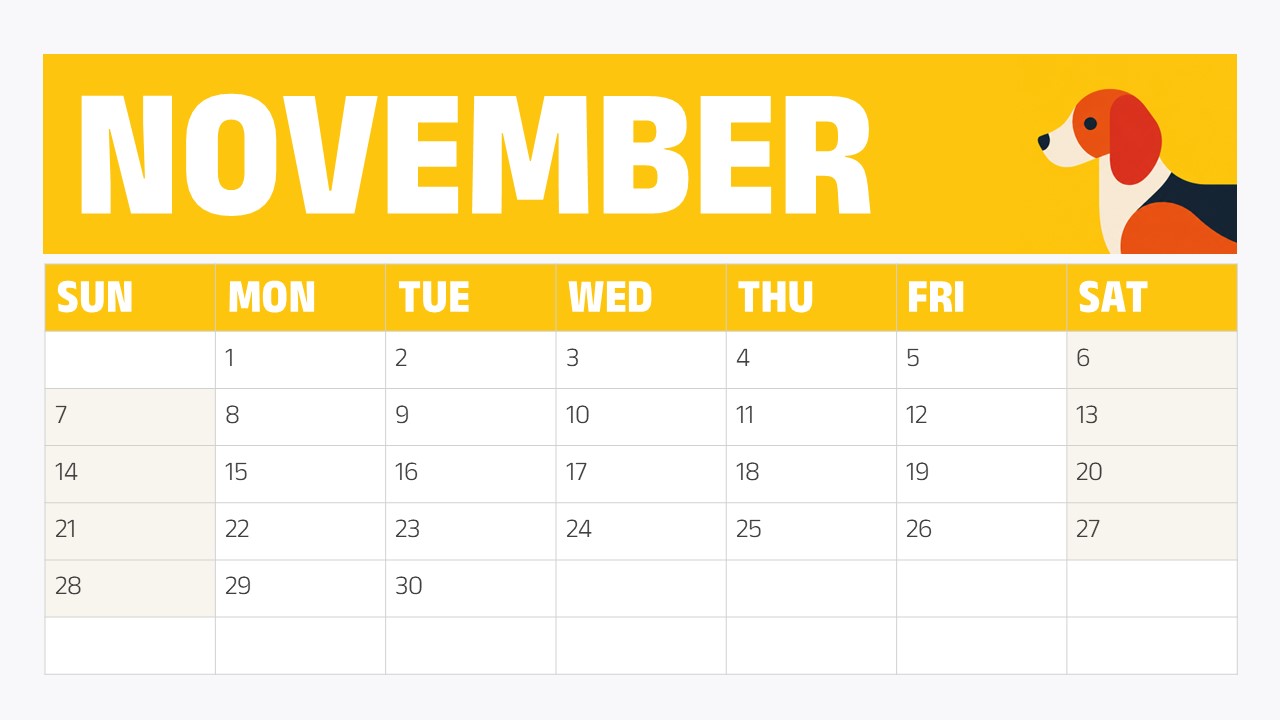 Calendar 2027 October - Monthly grid slide to organize October dates and team schedules