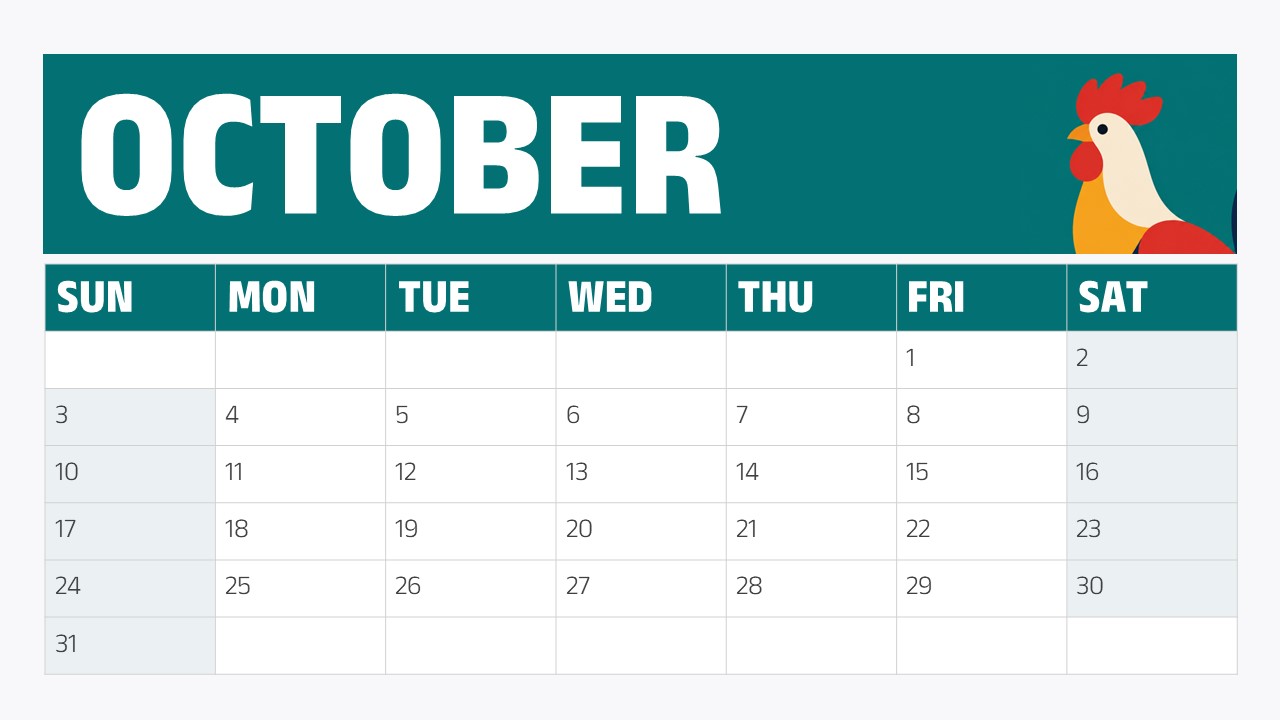Calendar 2027 September - Monthly grid slide to present September plans and schedules